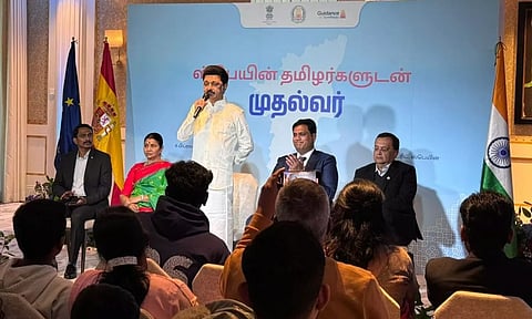 CM Stalin at "Chief Minister with Tamils in Spain" (Photo: @CMOTamilnadu)
