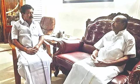 C Ve Shanmugam meets PMK founder S Ramadoss