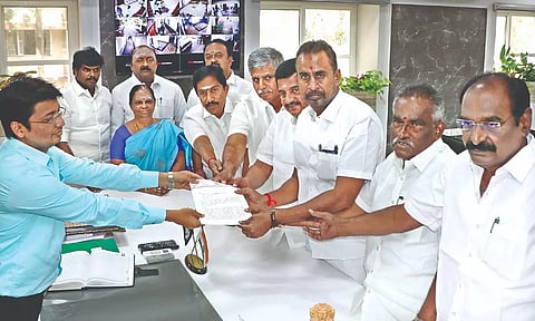AIADMK leader SP Velumani accompanied by MLAs submitted a petition to Coimbatore District Collector