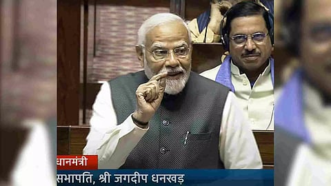 Prime Minister Narendra Modi in Rajya Sabha (Photo/Sansad TV)