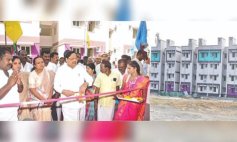 Minister for Water Resources Duraimurugan inaugurated a total of 400 houses built under the urban habitat and housing development scheme