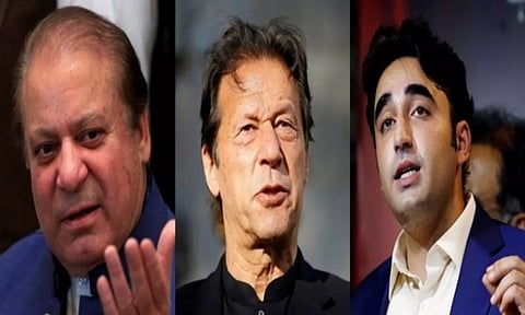PML-N supremo Nawaz Sharif, PPP Chairman Bilawal Bhutto Zardari and PTI founder Imran Khan (ANI)