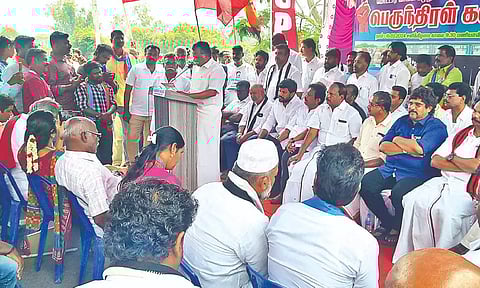 CPI leaders leading the protest against the toll plaza