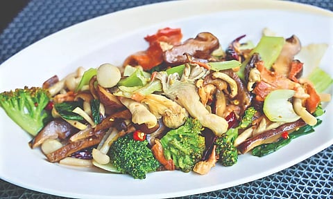 Poached seasonal vegetables and exotic mushrooms