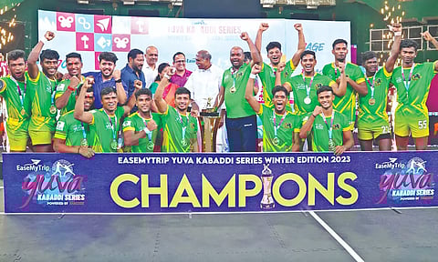 Palani Tuskers pose with the trophy