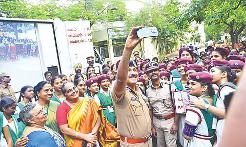 Sandeep Rai Rathore, CoP, Greater Chennai, taking a selfie with the students on Saturday