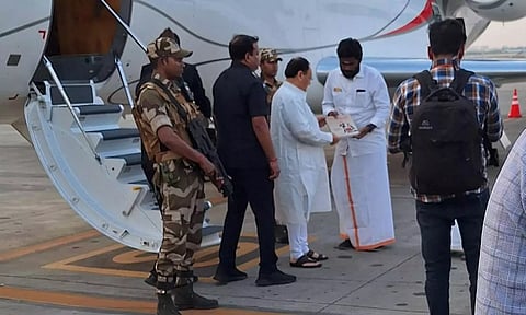 BJP national president J P Nadda arrives in Chennai. 
