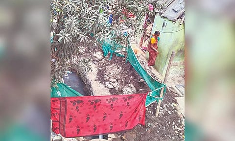 Pit left open for many days after the drainage pipeline construction was completed