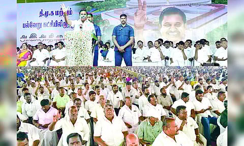AIADMK general secretary Edappadi K Palaniswami addressing party workers in Krishnagiri on Sunday