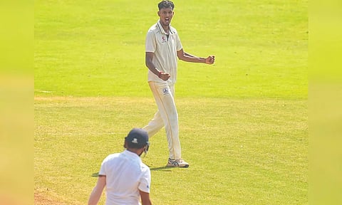 Tamil Nadu’s Ajith Ram celebrates the wicket of Manish Pandey