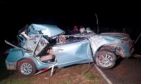 Wreckage of the vehicle in which Kenya's marathon world record holder Kelvin Kiptum (Reuters)