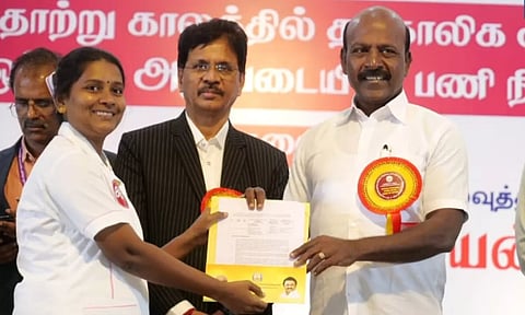 Health Minister Ma Subramanian handed over the appointment order to 977 nurses at the TN Dr MGR Medical University on Monday.