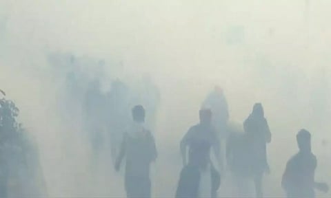 Tear gas fired on protesting farmers at Punjab-Haryana Shambu border. (ANI)