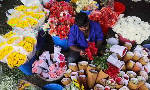 Red roses in high demand for Valentine’s Day eve at the Koyambedu flower market (Hemanathan M)