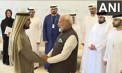 Prime Minister Narendra Modi with Ruler of Dubai Sheikh Mohammed bin Rashid Al Maktoum (ANI)