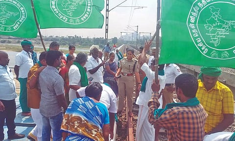 Farmers stage rail roko to register support to the protesting farmers in Delhi borders