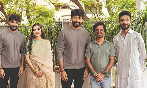 Sivakarthikeyan and Rukmini Vasanth; Sivakarthikeyan with AR Murgadoss and Anirudh