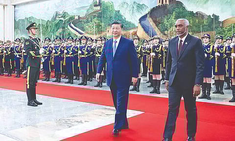 Chinese President Xi Jinping with Maldives President Mohamed Muizzu
