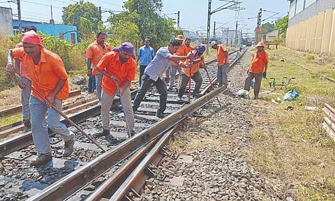 Track maintenance work under way between Kodambakkam and Tambaram stations