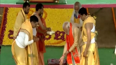 PM Modi lays foundation stone of Shri Kalki Dham in Sambhal. (Photo/ANI)