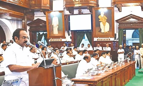 Finance Minister Thangam Thennarasu making the announcement on the welfare board in the Assembly (file)
