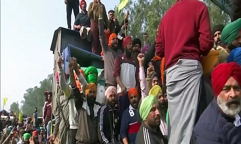 Farmers protest at Shambhu border (ANI)