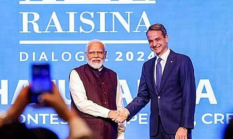 Prime Minister Narendra Modi with Prime Minister of Greece Kyriakos Mitsotakis (PTI)
