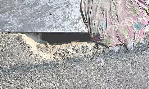 Danger awaits commuters using the Tambaram-Mudichur Main Road