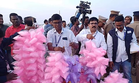 Food Safety officials seize cotton candies during an inspection at Marina Beach.