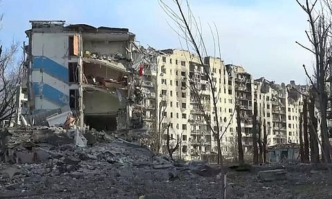 Damaged buildings after Russian forces completed their takeover of Avdiivka (AP)