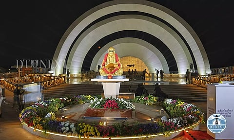 TN CM Stalin inaugrates Karunanidhi Memorial in Chennai. (Photo credit: Justin George)