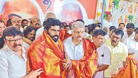 BJP state president K Annamalai and TMC leader GK Vasan announcing poll alliance in Chennai on Monday