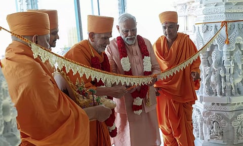 PM Modi inaugurates the first Hindu stone temple in Abu Dhabi. (PTI)