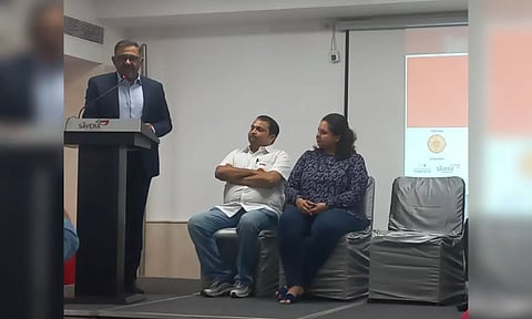 Balasubramanian Sankaranarayanan, President & CEO, Thryve Digital Health speaking at the press conference in Chennai. (Photo credit: Nitin Vignesh)