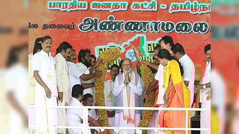 Prime Minister Narendra Modi was gifted a 67 kg Turmeric Mala (Garland) (Photo/ANI)