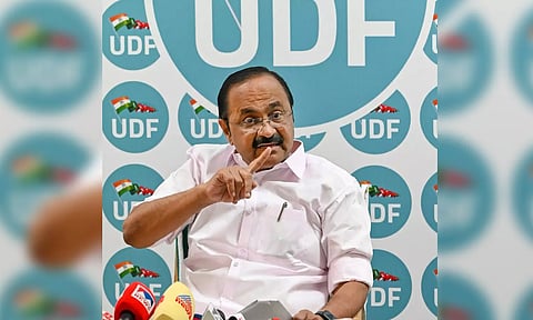 Leader of Opposition in Kerala Assembly VD Satheesan addresses a press conference, in Thiruvananthapuram (PTI)