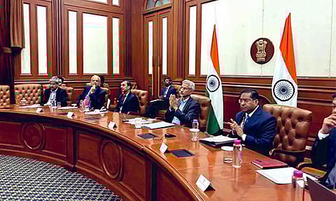 EAM S. Jaishankar witnessing the joint inauguration of the Airstrip of Agalega, Saint James Jetty (X)