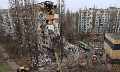 A general view shows an apartment building heavily damaged by a Russian drone strike, amid Russia's attack on Ukraine (Reuters)