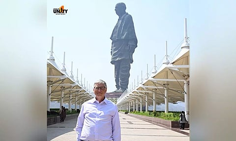 Microsoft co-founder Bill Gates at Statue of Unity in Gujarat (Photo: X @BillGates)