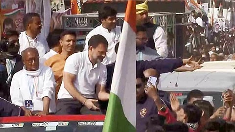 Rahul Gandhi holds road show at Madhya Pradesh's Guna (Photo/ANI)