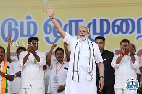 Prime Minister Narendra Modi during a public meeting ahead of the Lok Sabha elections, at Nandanam YMCA Ground in Chennai (Justin George)