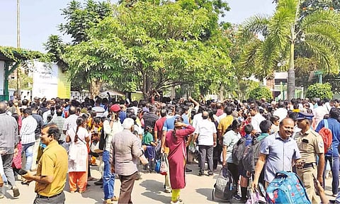 Hundreds of panicked parents waiting at the school campus in Coimbatore following a hoax bomb threat