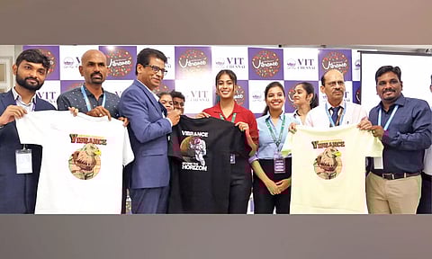 Sekar Viswanathan, vice president, VIT, releasing t-shirts of Vibrance 2024 (Photo: Justin George)