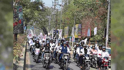 A bike rally by members of All Assam Students' Union part of anti-CAA protests in Assam's Guwahati. (Photo/ANI)