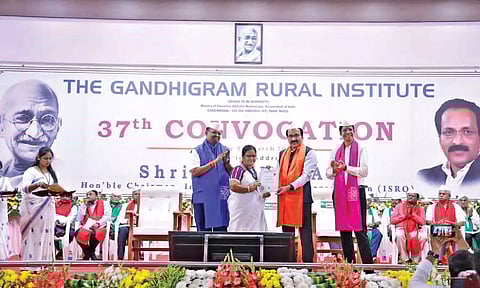 ISRO chairman S Somanath confers degree to a graduate at the 37th convocation of Gandhigram Rural Institute