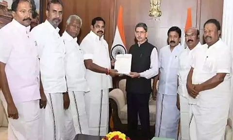 AIADMK leaders submitting memorandum to Governor Ravi