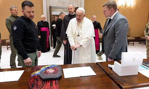Pope Francis meets with Ukrainian President Volodymyr Zelenskiy, at the Vatican (Reuters)