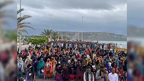 Visual of the Baloch protest in Pakistan's Gwadar (Photo: X @MahrangBaloch_)