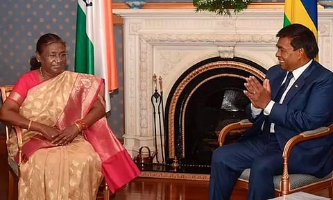 President Droupadi Murmu with President of Mauritius Prithvirajsing Roopun during a meeting in Mauritius (PTI)
