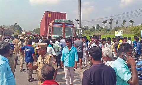 People gathered at the accident site on Tuesday morning